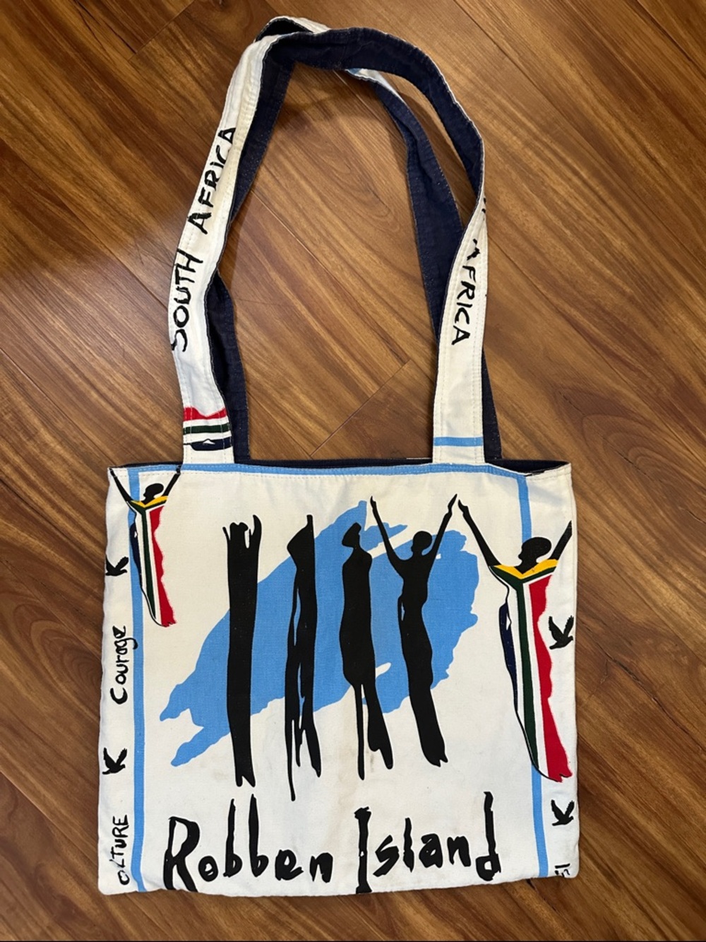 Robben Island Canvas Tote Bag in White and Blue